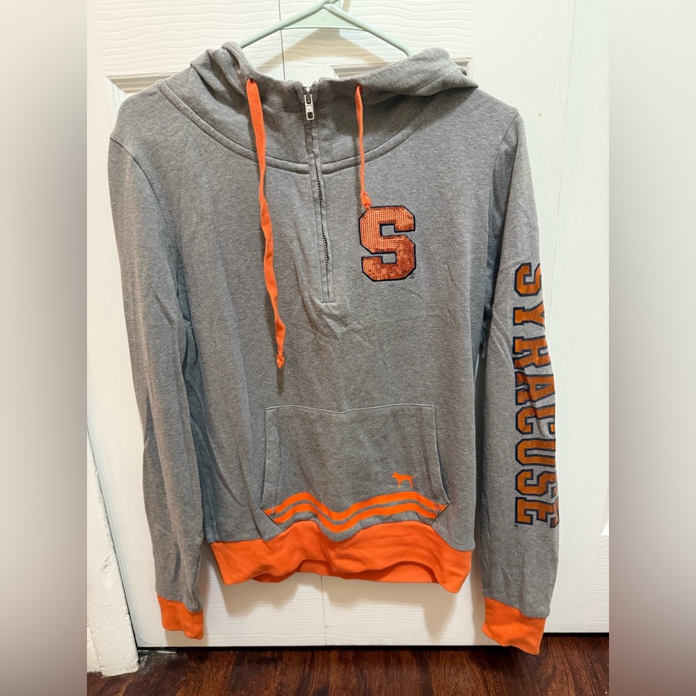 PINK Victoria's Secret Gray and Orange Syracuse Hoodie